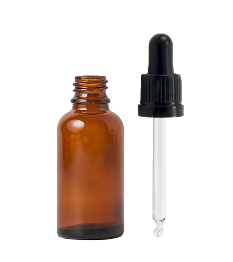 Amber glass bottle with Black dropper